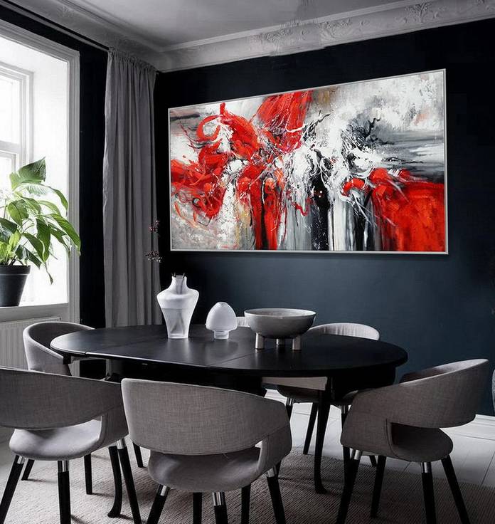 Modern Original Hand-painted Contemporary Textured Red Abstract FEX0J